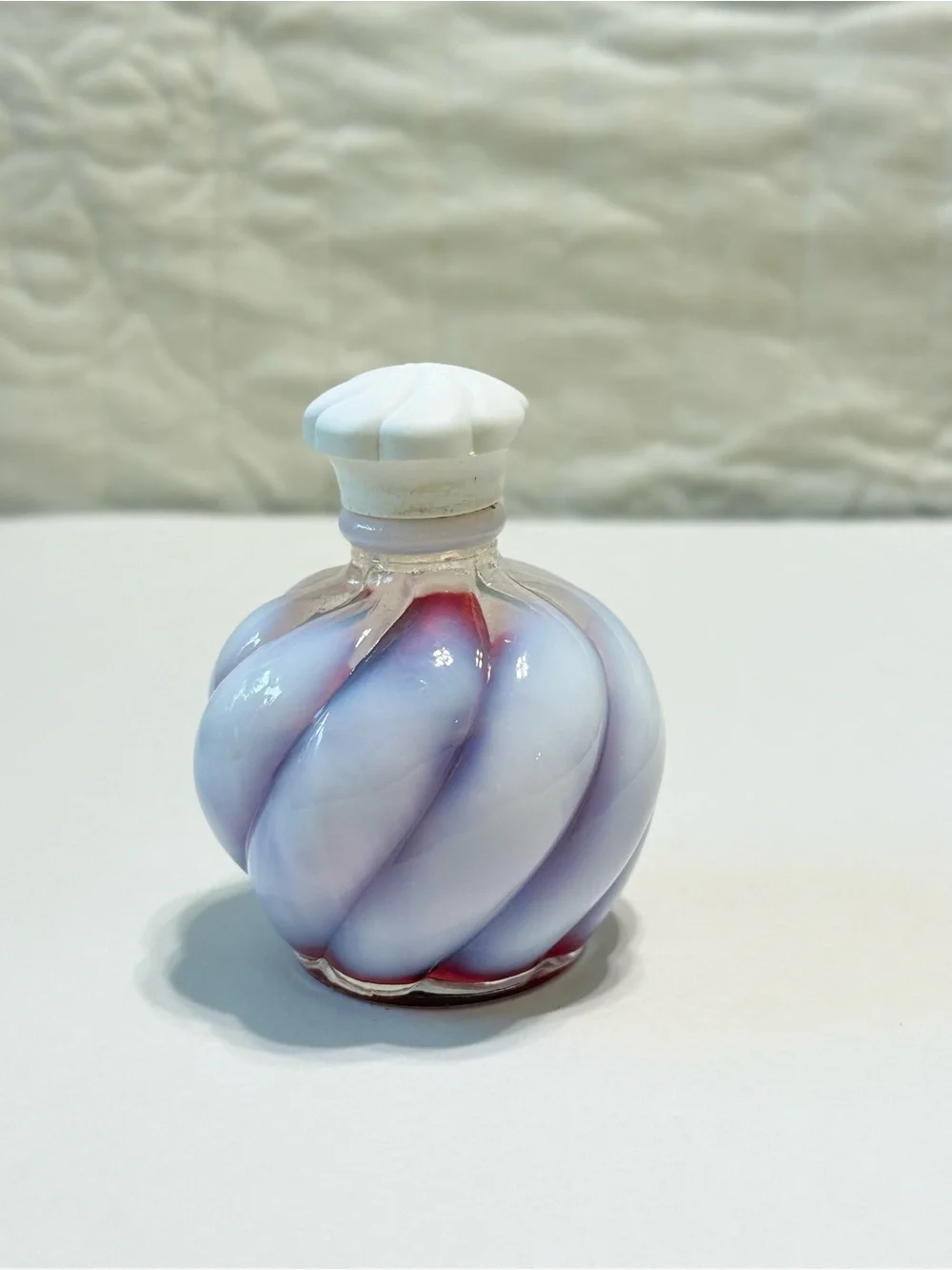 Vintage Wrisley White Cloud Carnation Fenton Opalescent Swirl Bottle Flower Cap